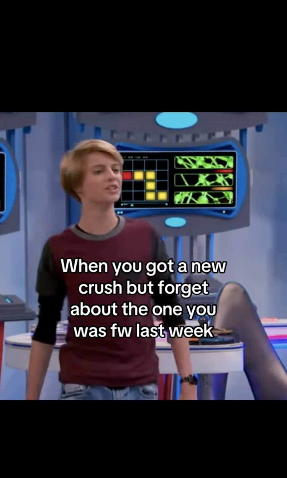 Henry Danger side-eyeing meme. Text overlay reads, 'When you got a new crush but forget about the one you was fw last week.'