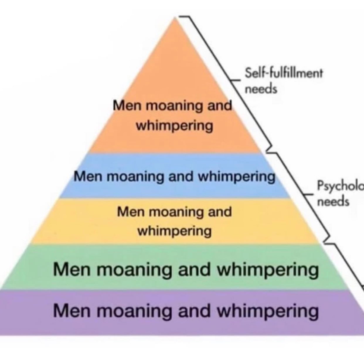 hierarchy of needs pyramid meme that's all men moaning and whimpering