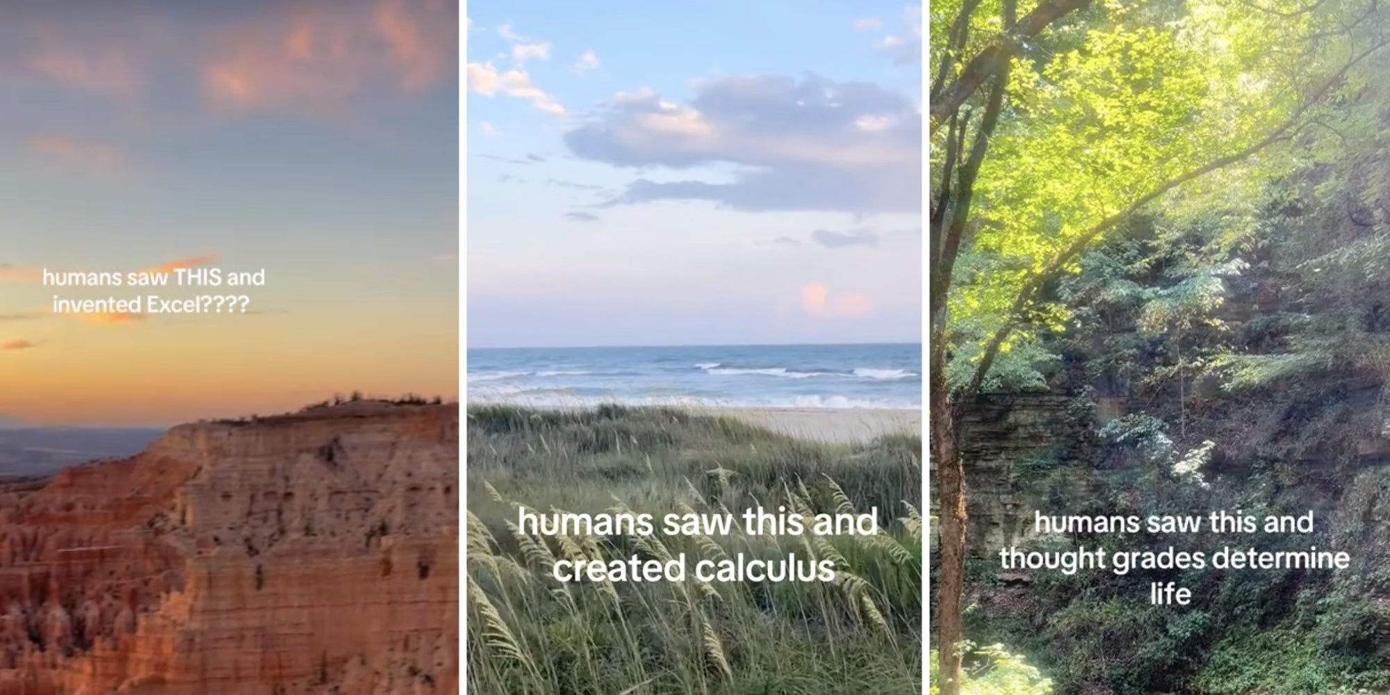 humans saw this - Three split of beautiful landscapes