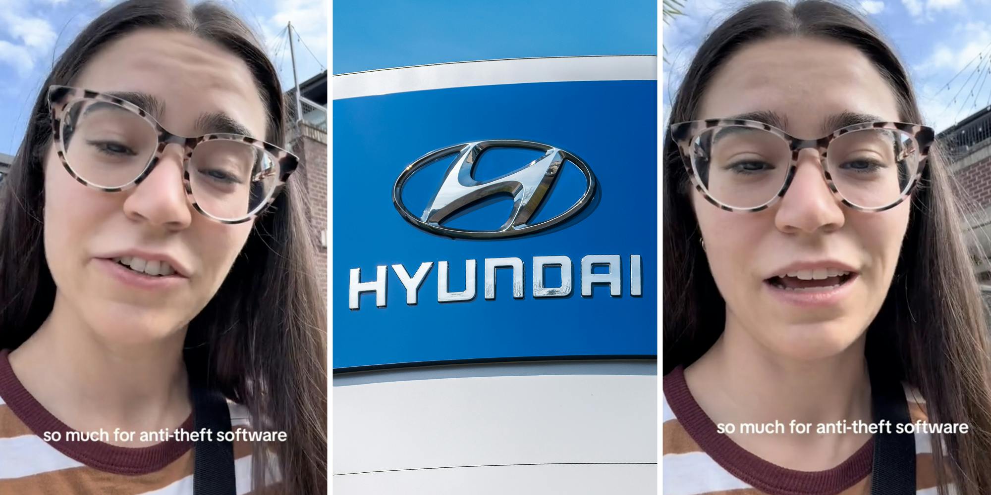 Woman talking(l+r), Hyundai sign(c)