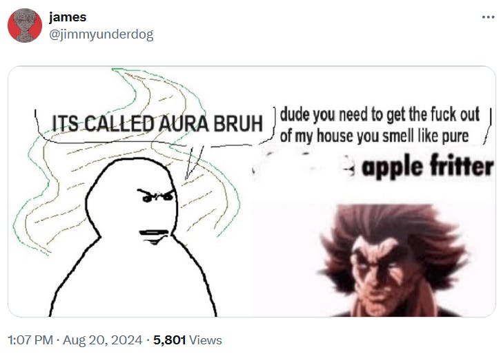 It's called aura bruh meme with an anime character saying it smells like apple fritter.