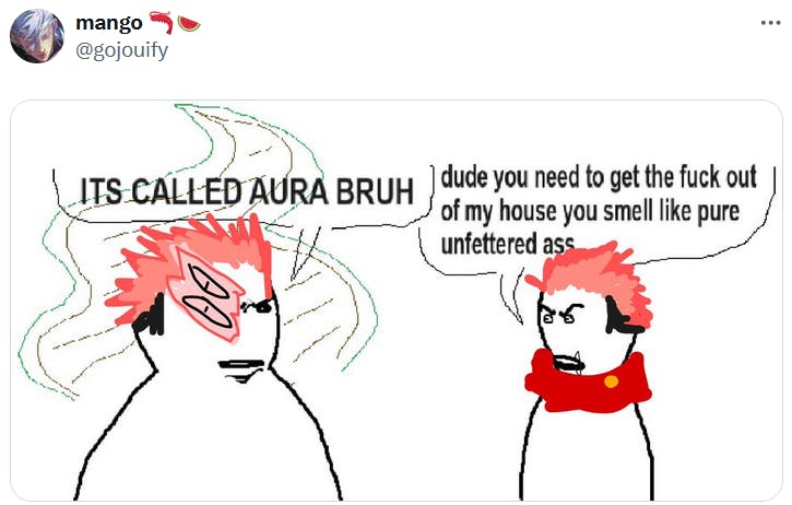 It's called aura bruh meme redrawn with red-haired anime characters.