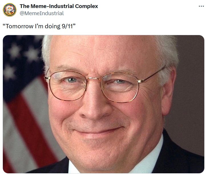 Joe Biden doing 9/11 meme with Dick Cheney's White House portrait.