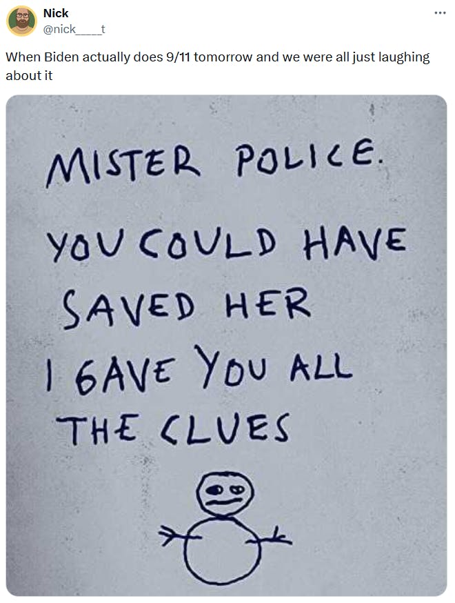 Joe Biden doing 9/11 meme with the 'mister police' note.