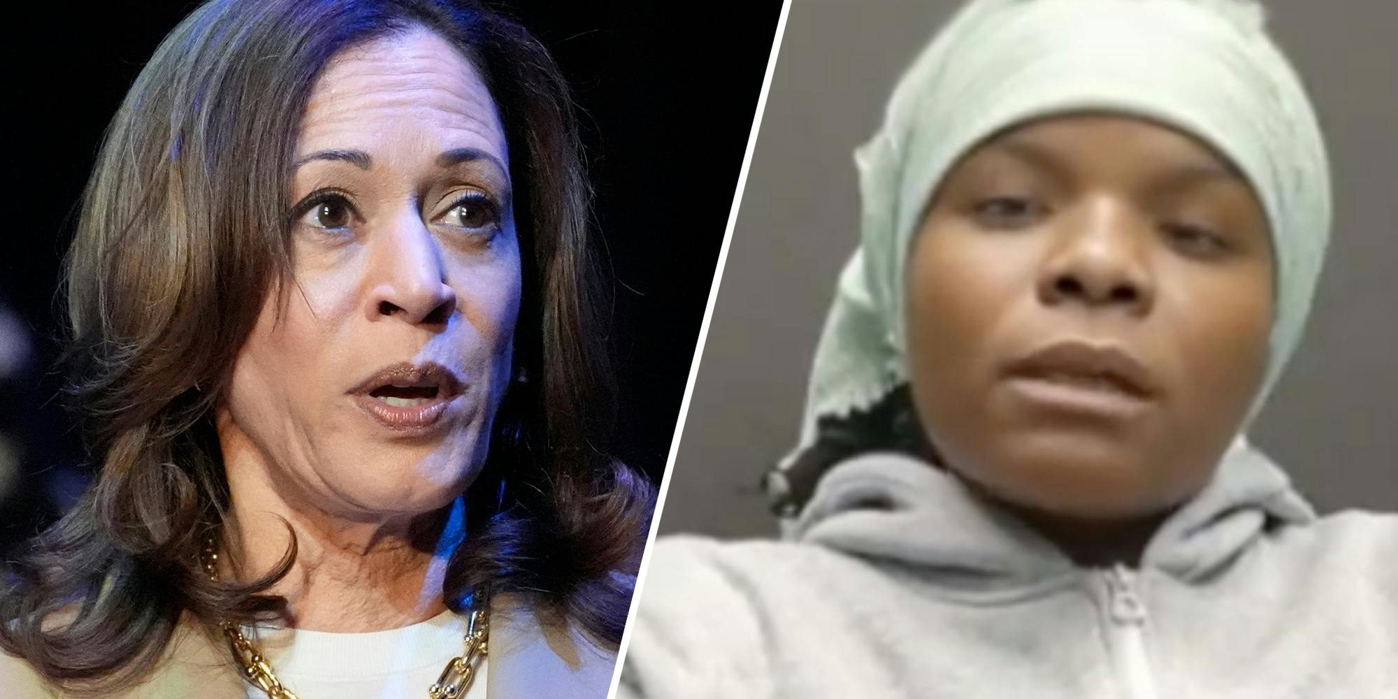 Kamala Harris(l), Woman talking(r)