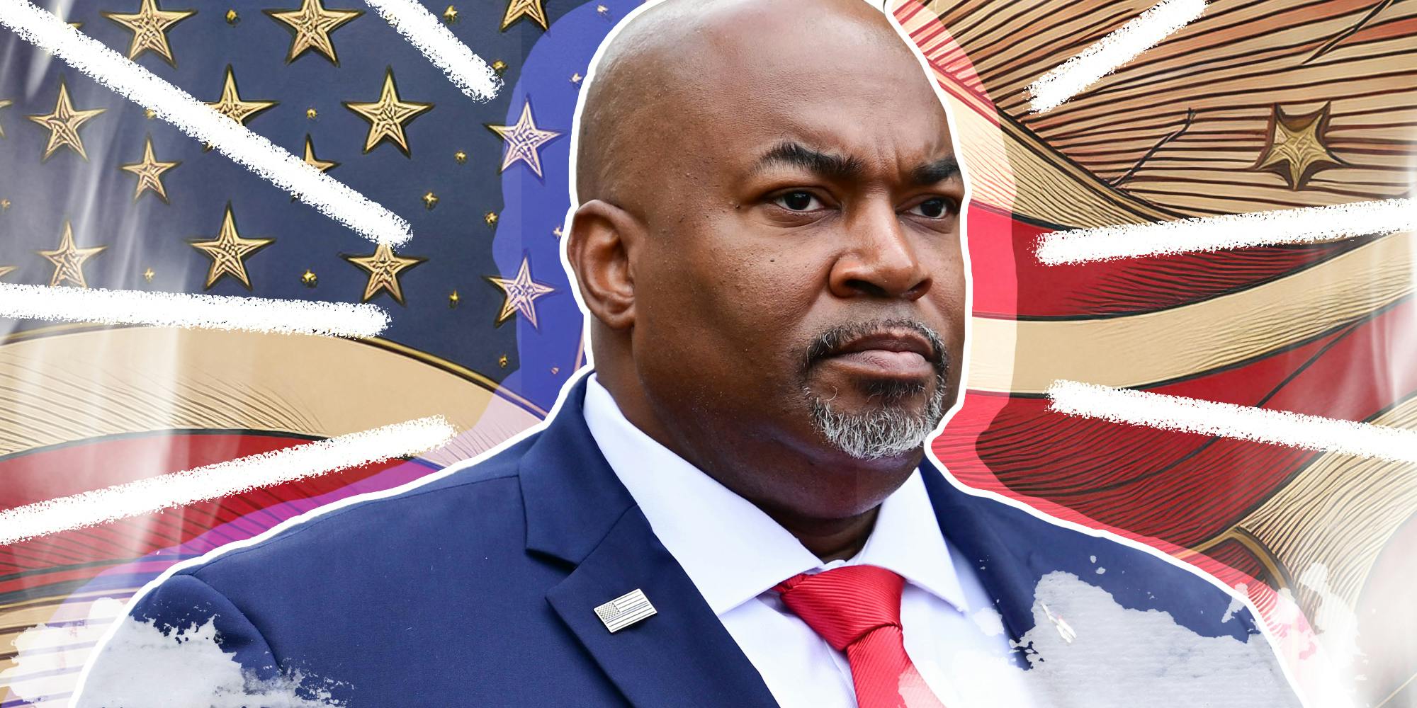 Mark Robinson over american flag graphic