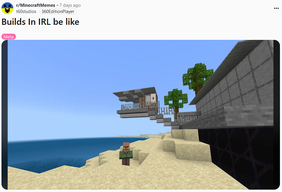 Minecraft builds be like meme made in Minecraft.