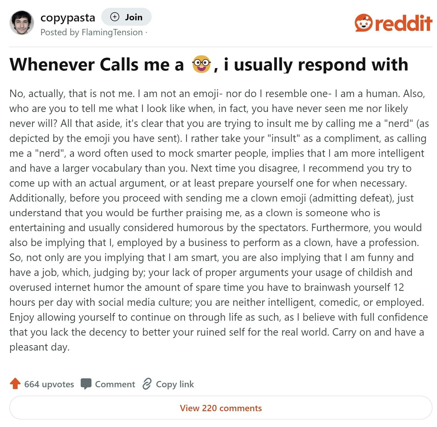 nerd emoji response copypasta