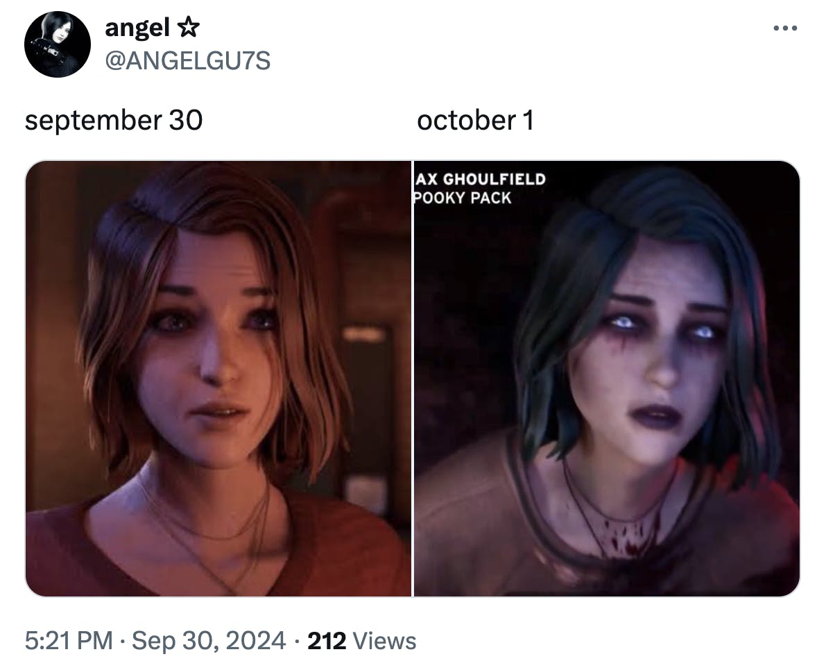 September 30 vs October 1 meme featuring the main character from Life is Strange.