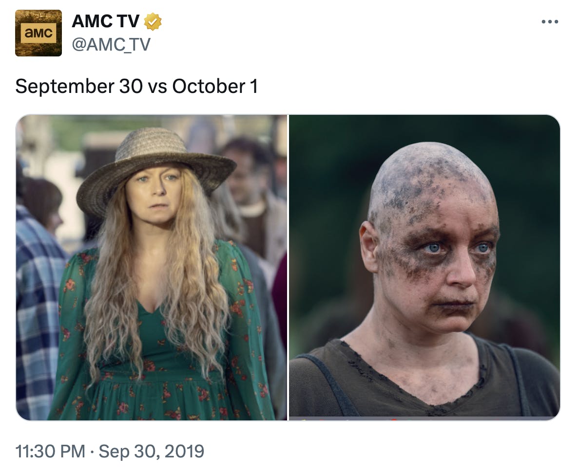 September 30 vs October 1 meme featuring actress Samantha Morton.