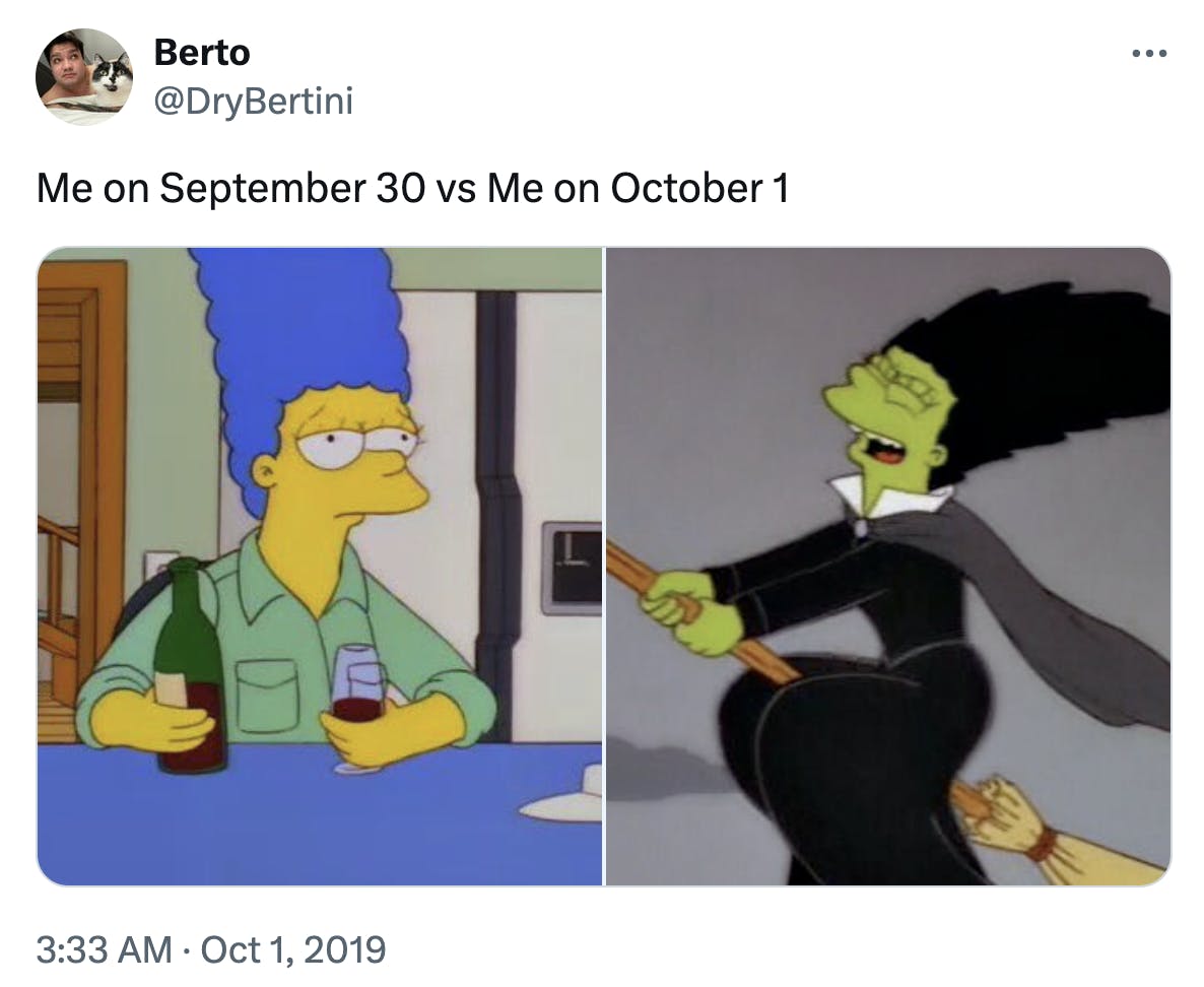 September 30 vs October 1 meme featuring Marge Simpson.