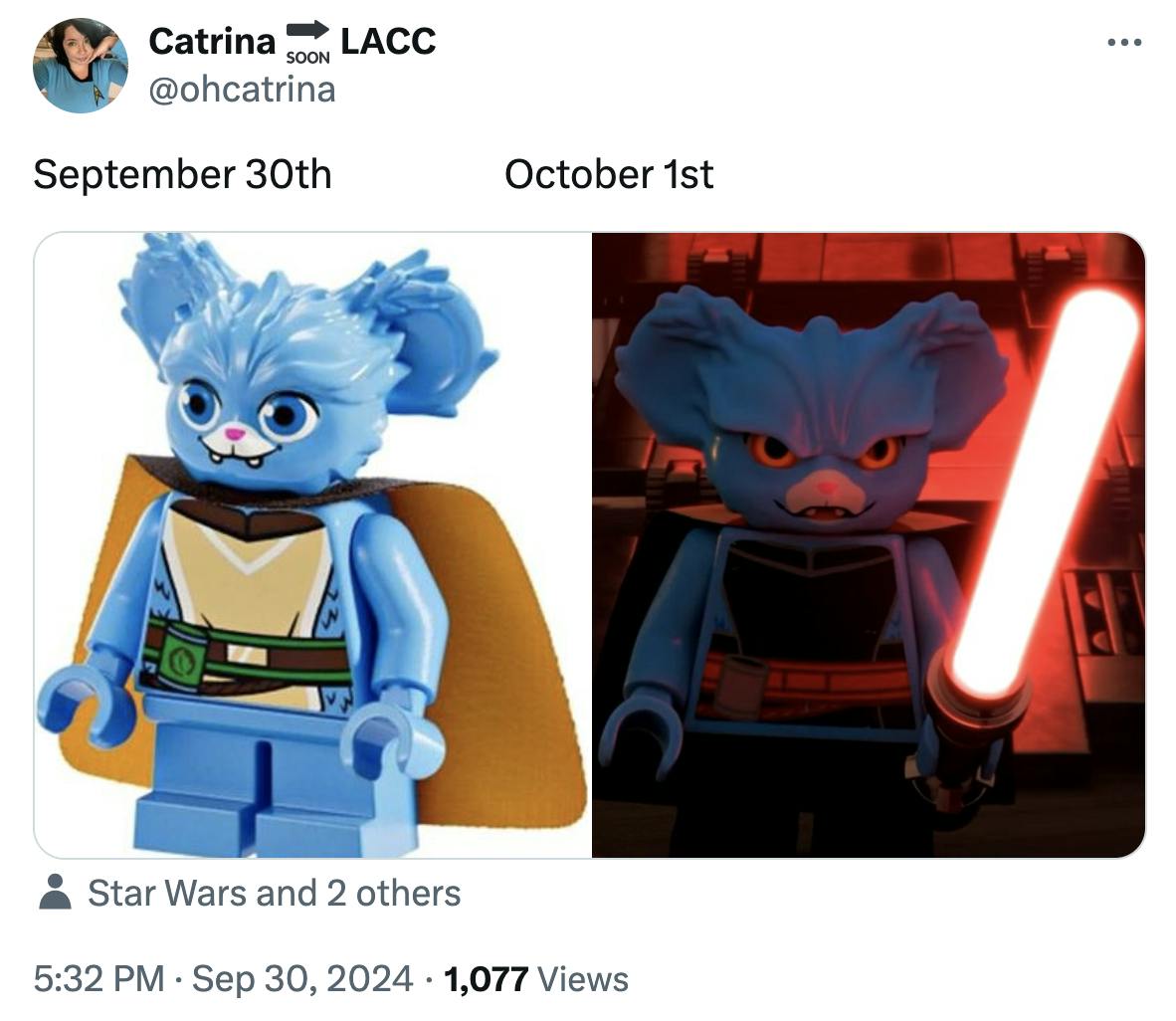 September 30 vs October 1 meme featuring a LEGO Star Wars character.