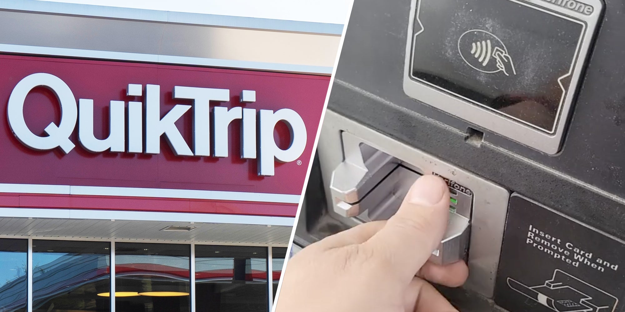 QuikTrip storefront(l), Hand at credit card reader(r)