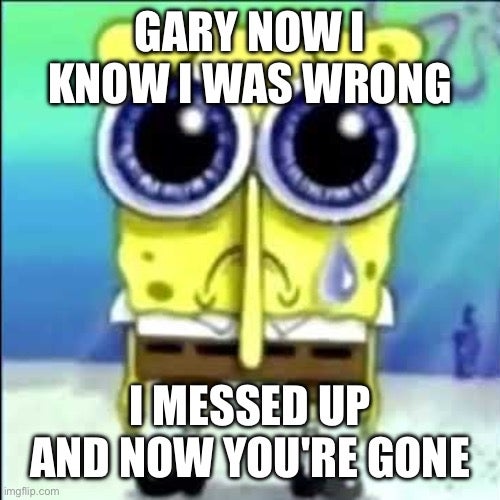 'gary i know i was wrong, i messed up and now you're gone' sad spongebob meme