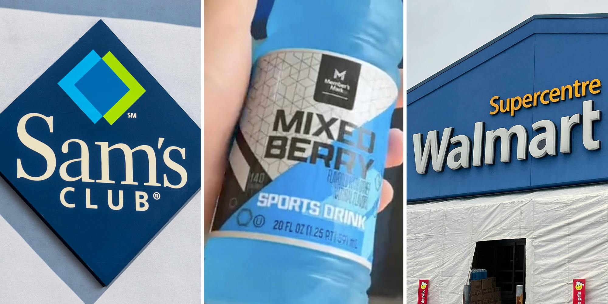 Sam's club(l), Sports Drink(c), Walmart(r)