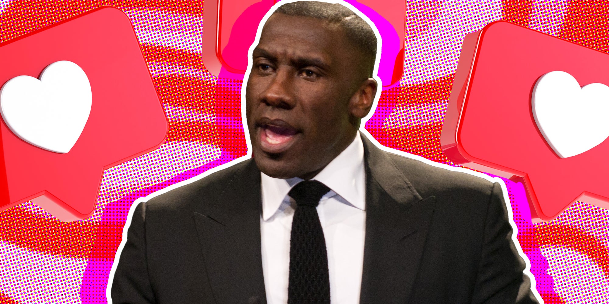 Shannon Sharpe with Instagram heart likes in the background