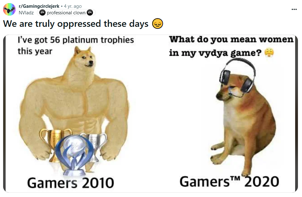 Swole Doge vs Cheems meme about gamers across different time periods.