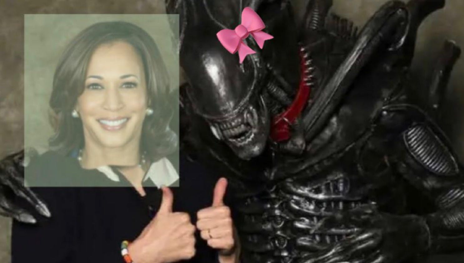 Kamala Harris photoshopped into a picture with alien