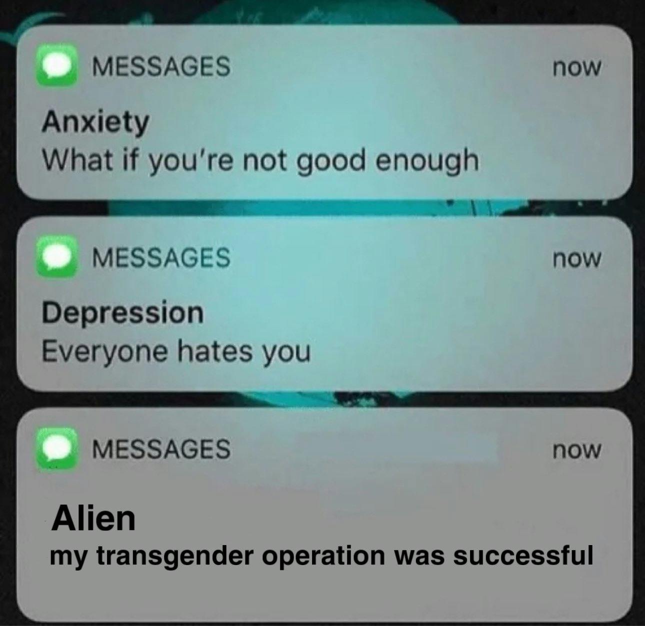 alien texting about transgender operation