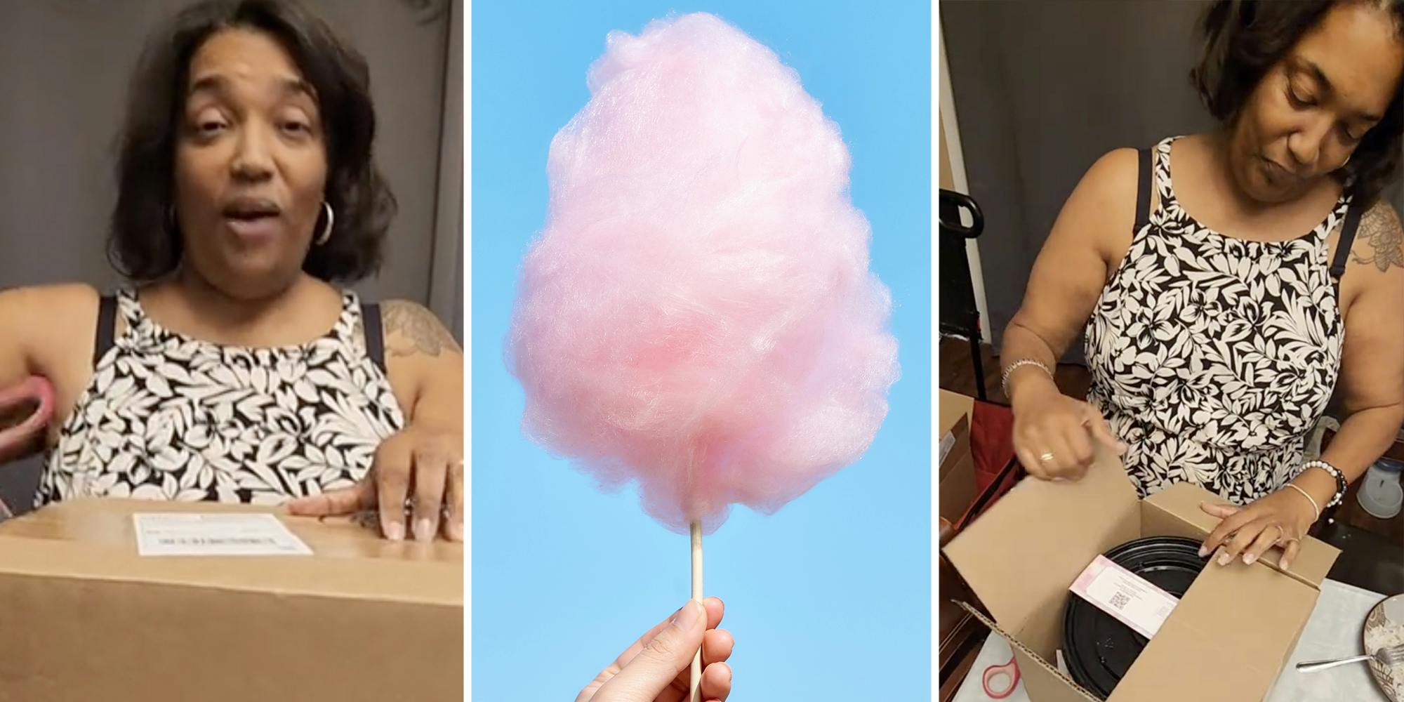 Woman opening box(l+r), Cotton Candy(c)