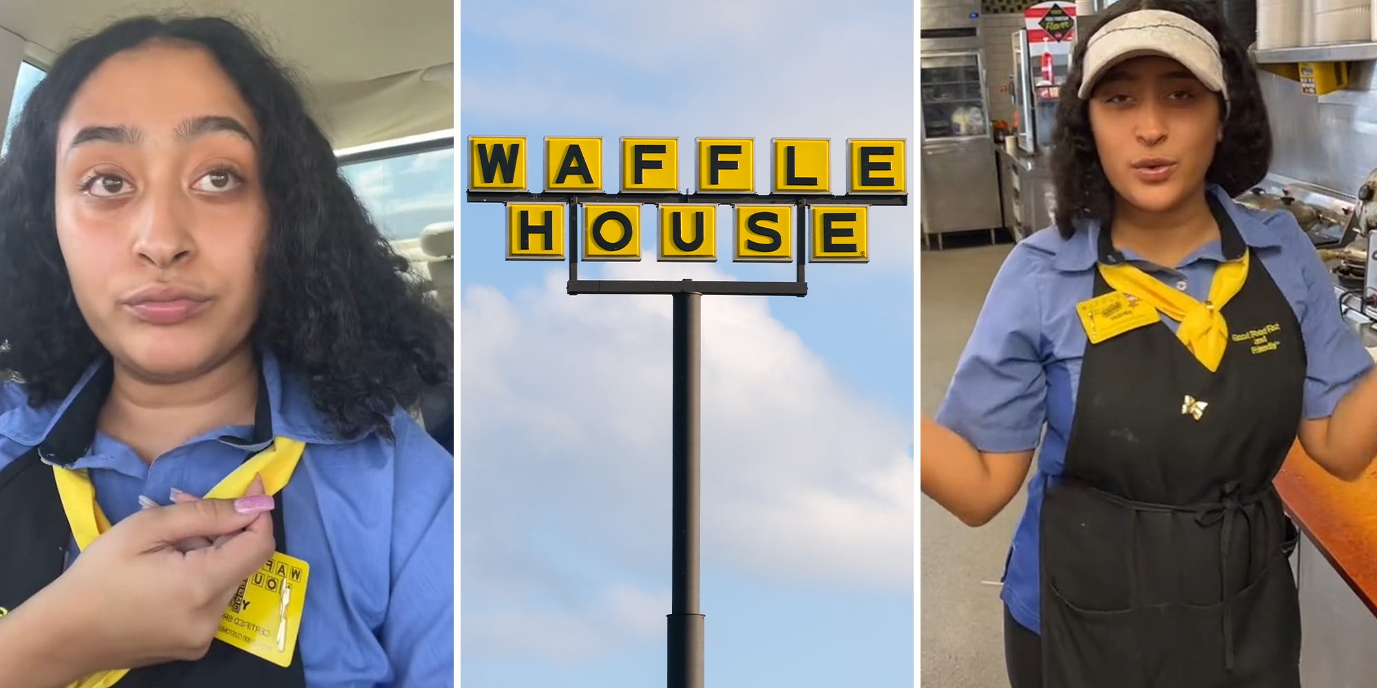 waffle house worker; waffle house sign