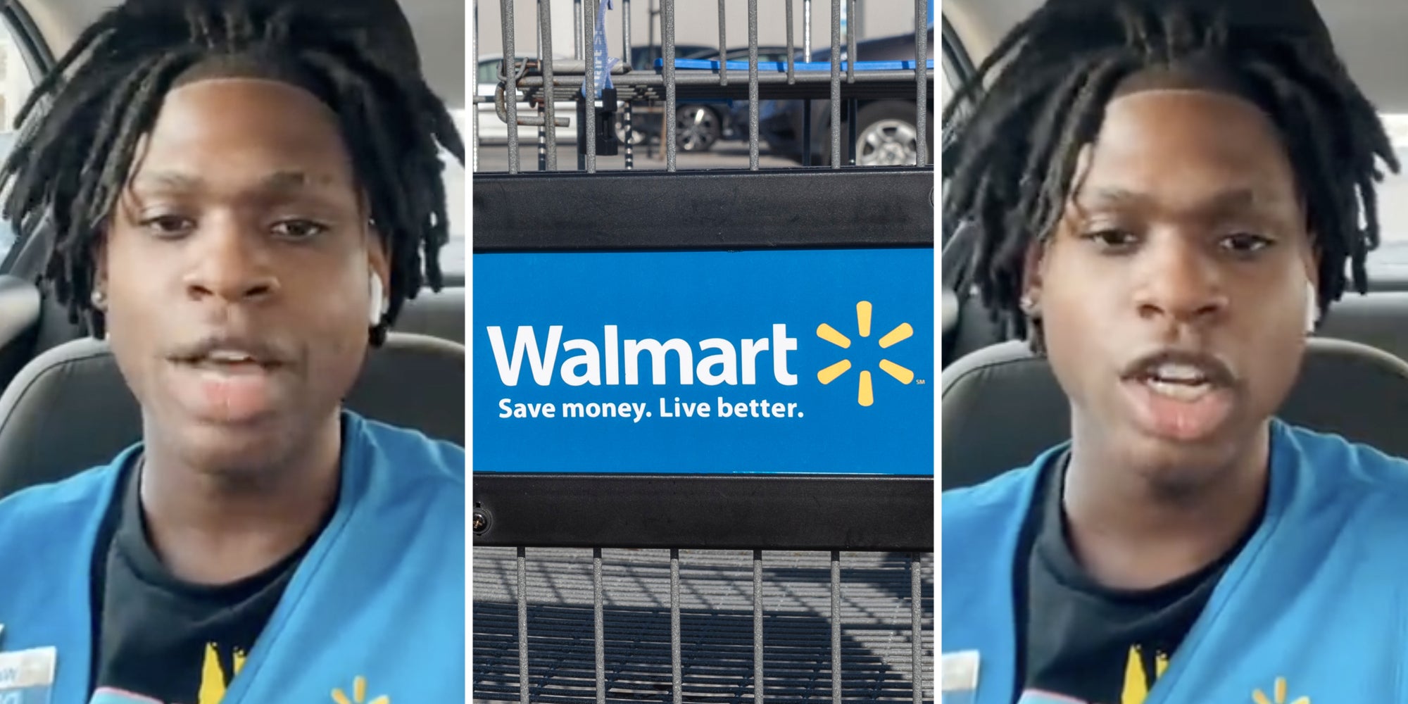 Man talking(l+r), Walmart cart(c)