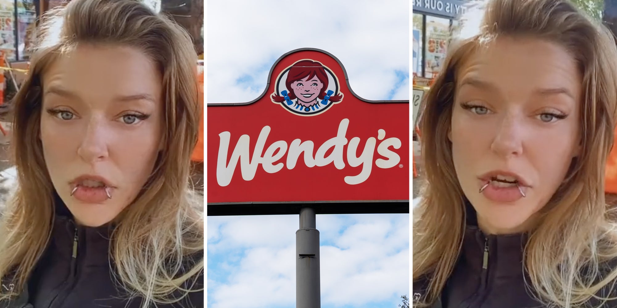Woman talking(l+r), Wendy's sign(c)