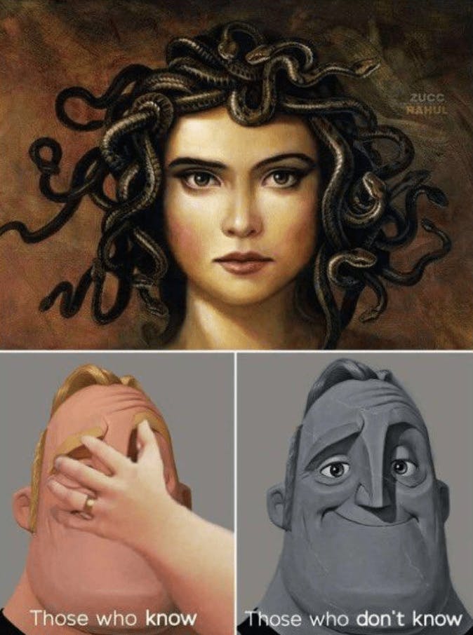 Mr. Incredible Becoming Uncanny Medusa meme