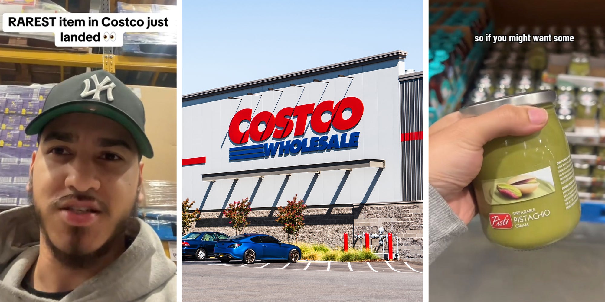Costco Shopper(l) Costco Wholesale Store Front(c) Pistachio Cream(r)