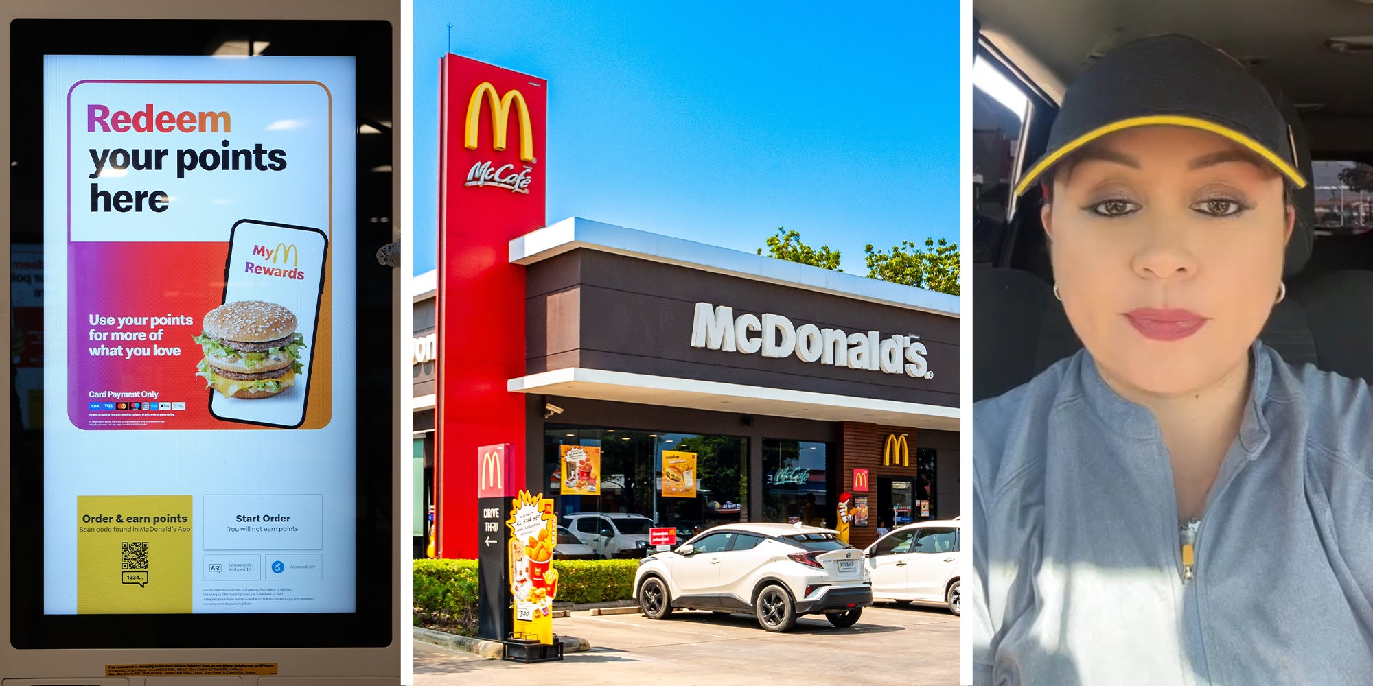 McDonalds Screen (l) McDonalds Restaurant Front(c) McDonalds Female Worker(r)