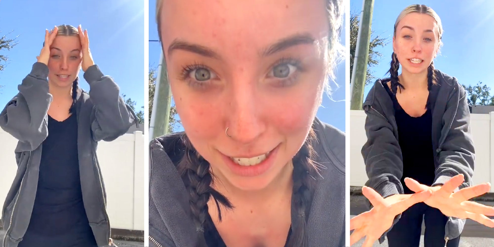 3 part image of scenes from a tiktok rant about nails.