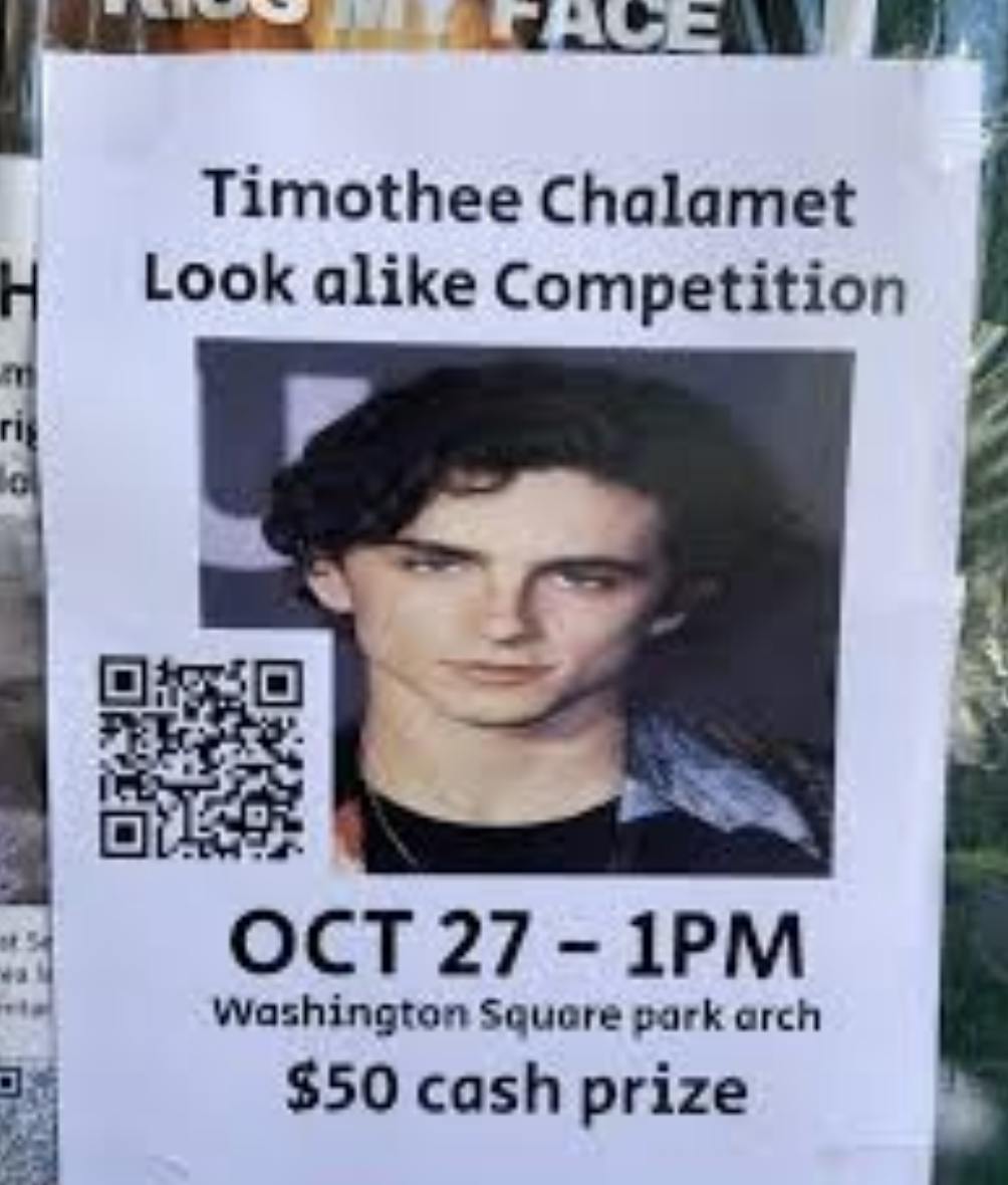 A flier of a 'Timothee Chalamet look-alike contest'