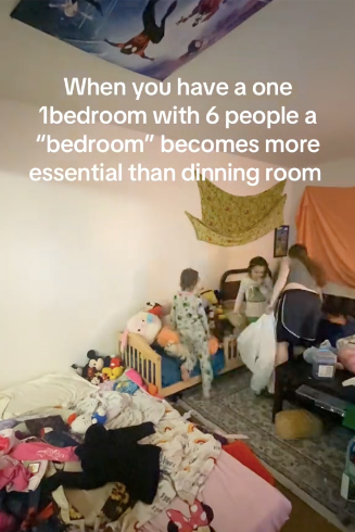 The mom with seven kids living room