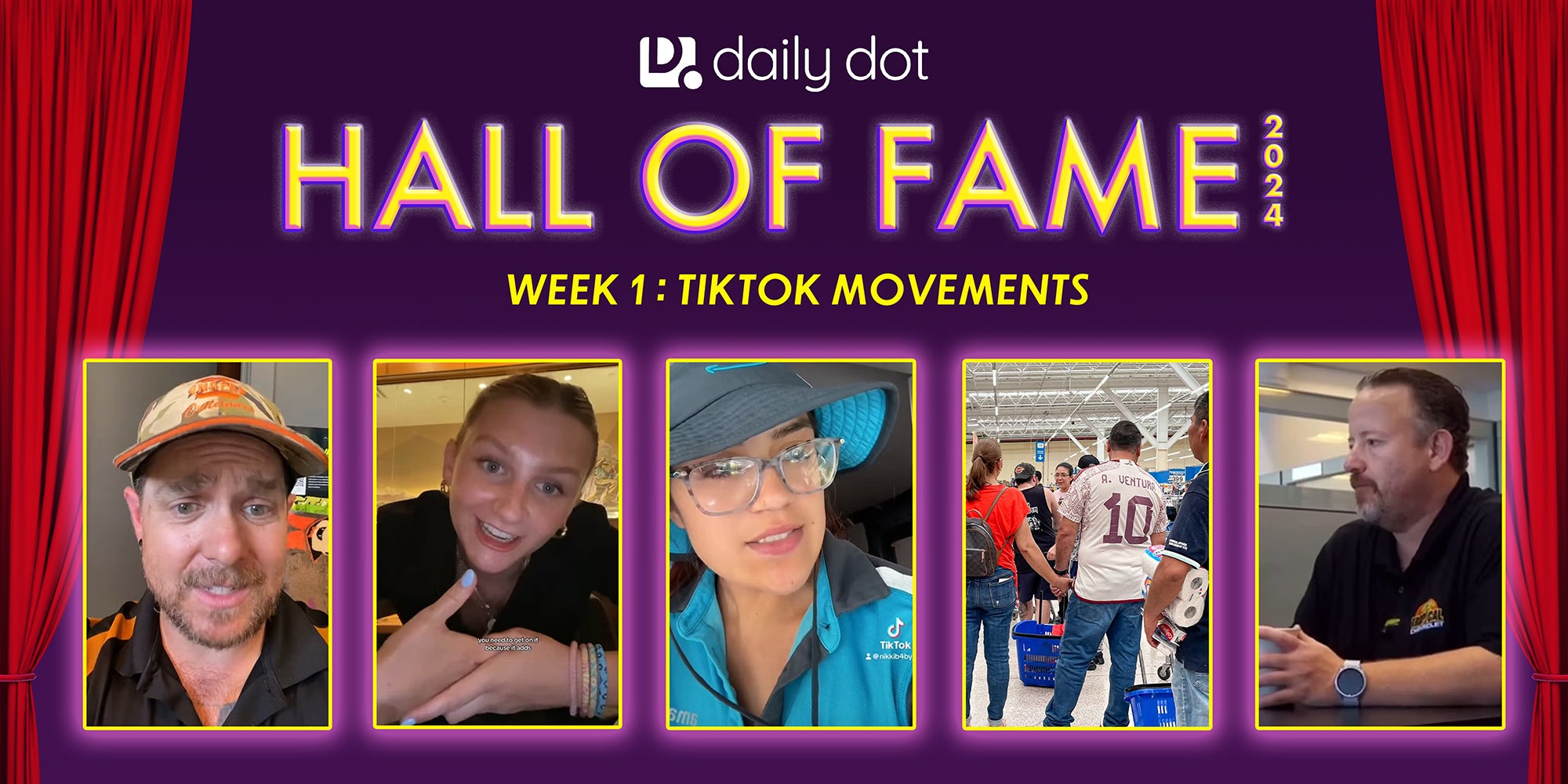 Hall of Fame with man talking, woman talking, another woman talking, people waiting in line, another man talking