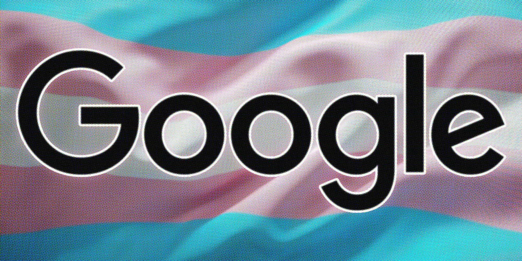 Google logo over trans flag