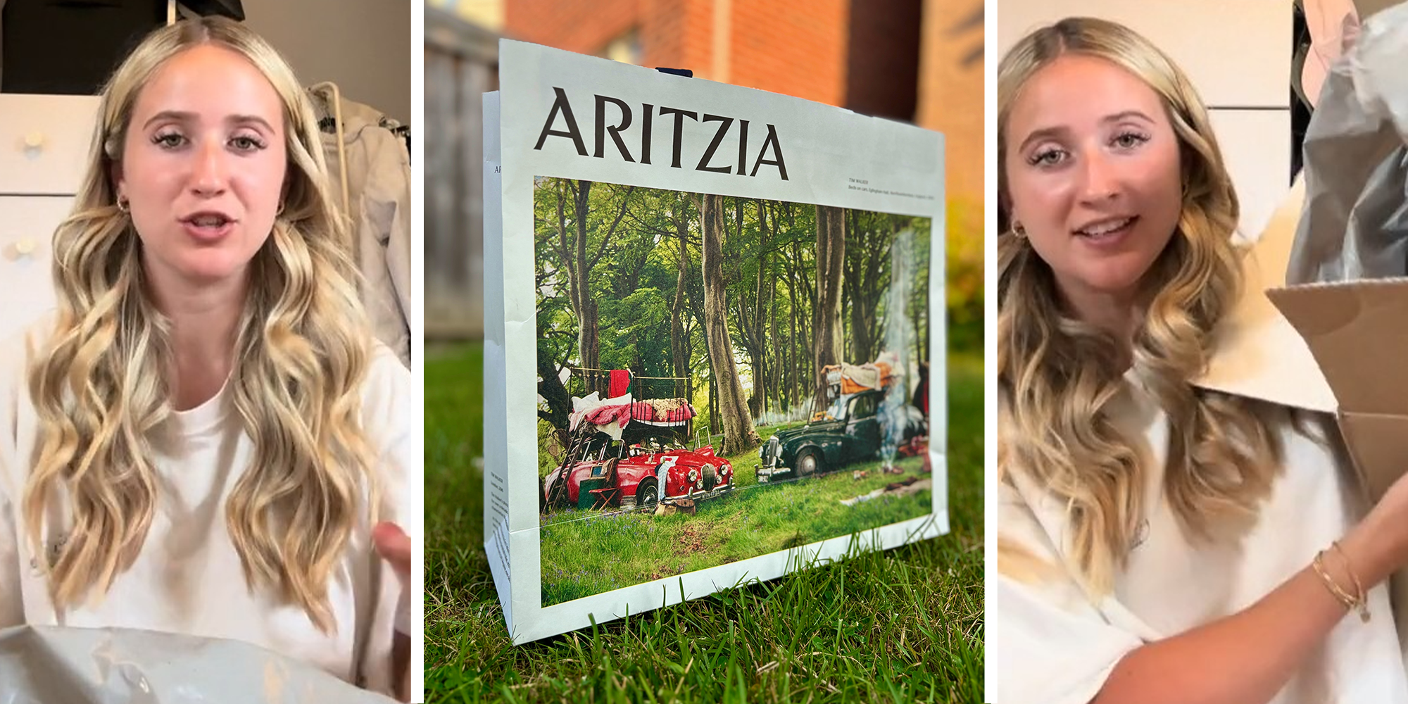 Woman orders clothes from Aritizia; Aritizia Bag