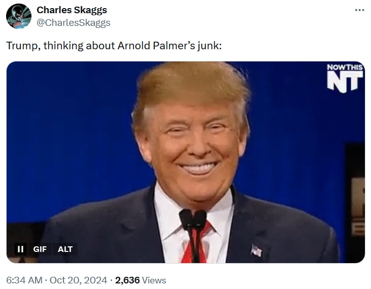 Arnold Palmer meme with a video of Trump smiling and sticking his tongue out.