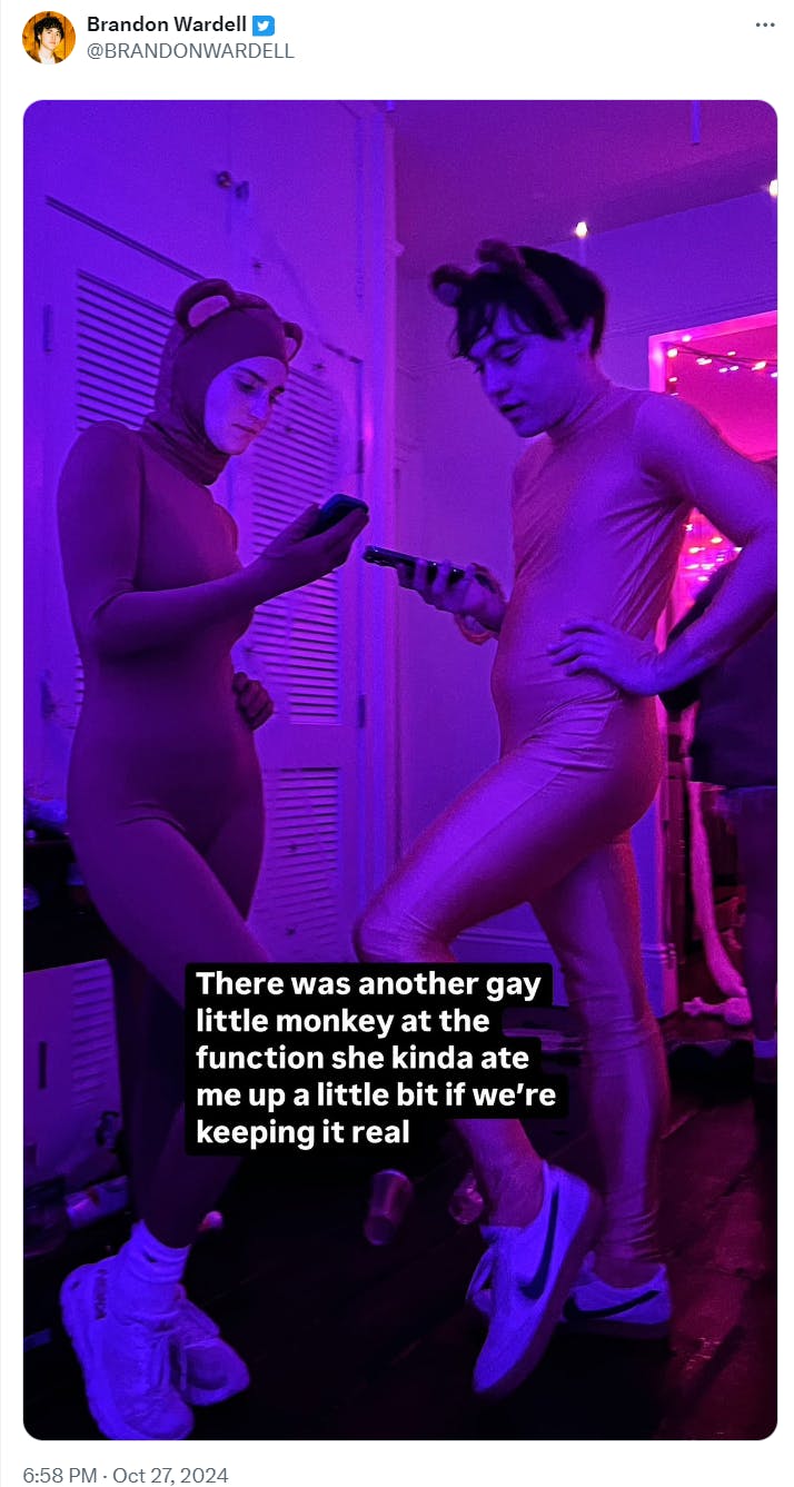 Two 'gay little monkey' halloween costumes