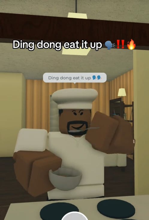 Ding dong eat it up meme in Roblox.