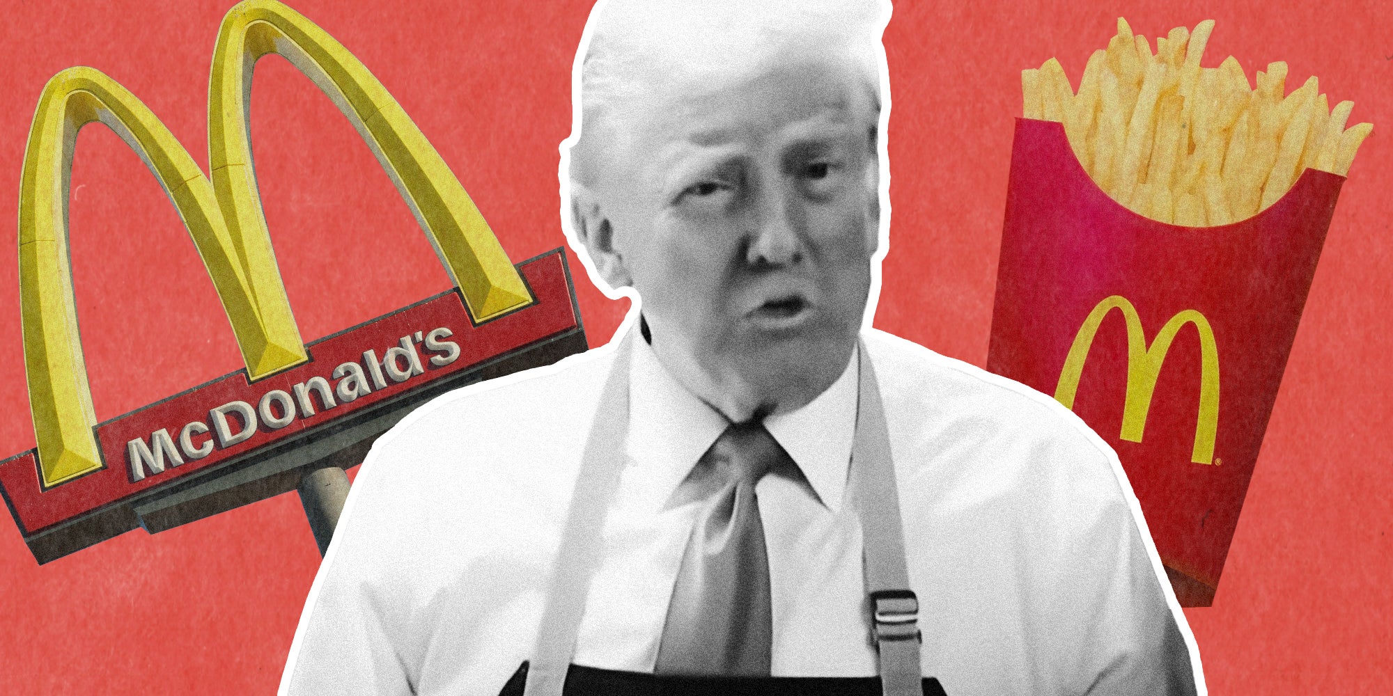 Donald Trump in apron over McDonald's arches and fries