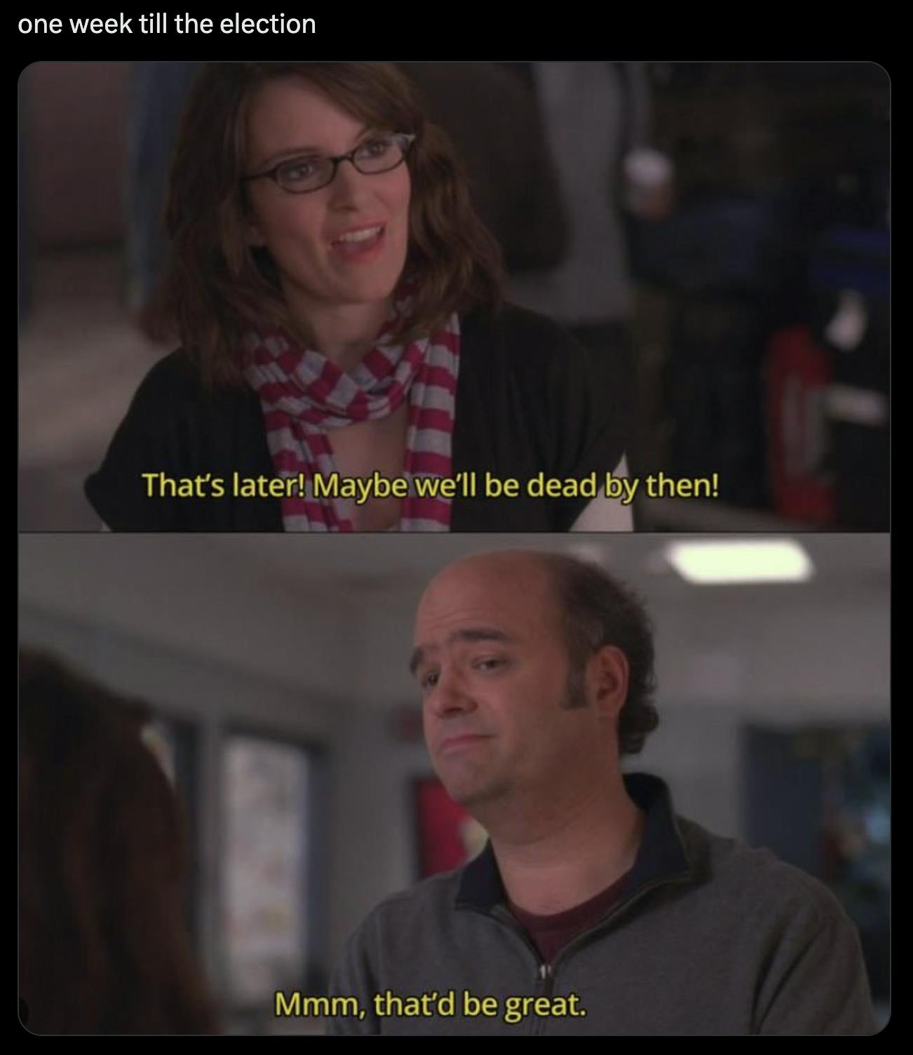 2024 election meme with Liz Lemon from 30 Rock