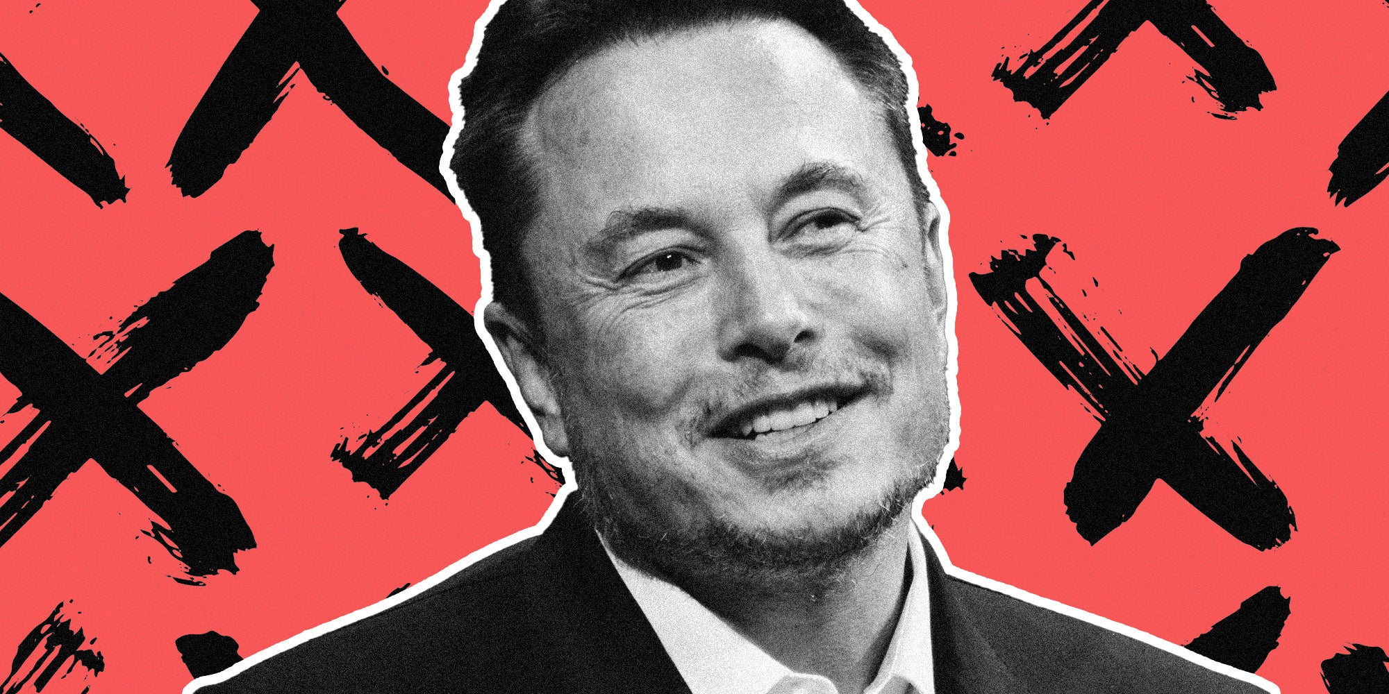 Elon Musk over x's in background