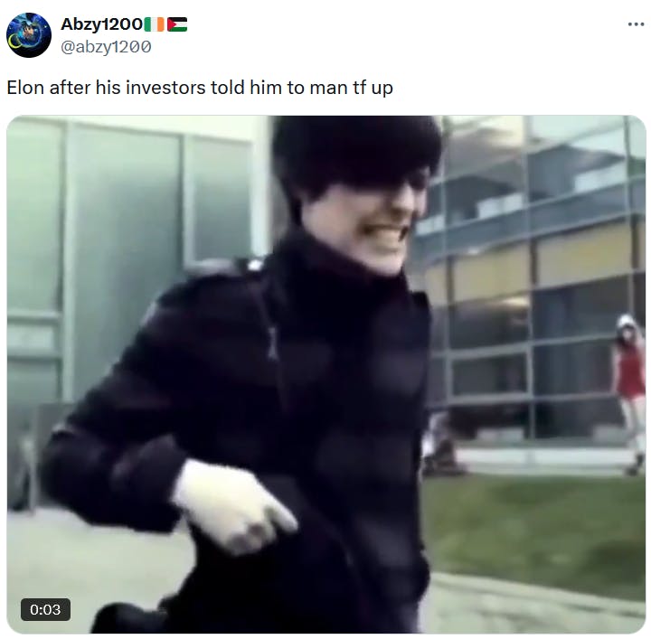 Emo kid clutching gun meme about Elon Musk.