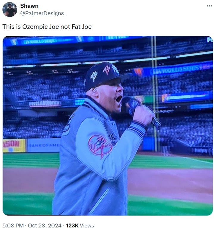 Fat Joe meme calling him 'Ozempic Joe.'