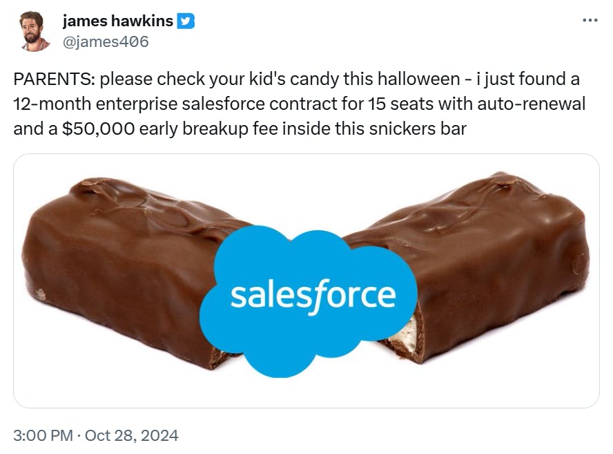 Funny trick or treat meme sales force in candy.