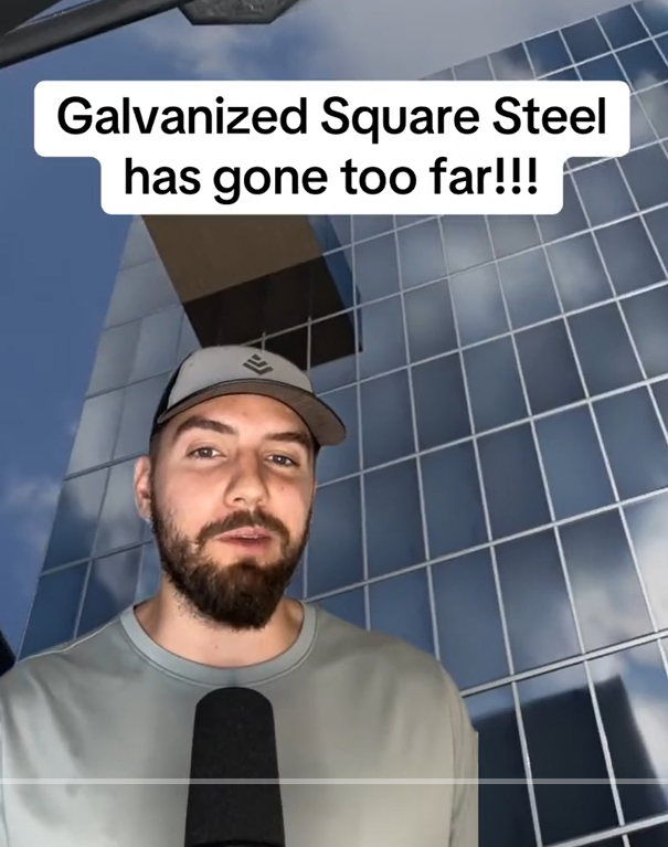 Galvanized square steel meme showing a man with a mic saying it's gone too far.