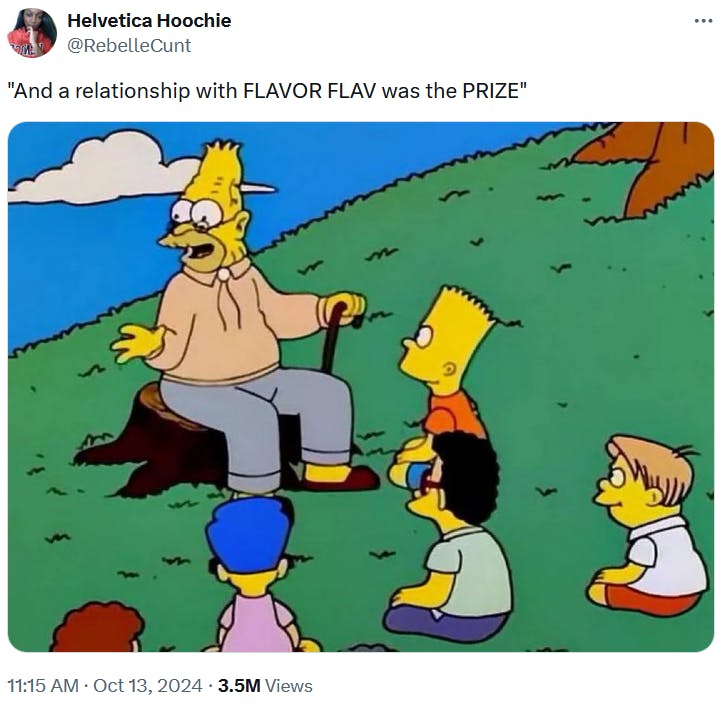 Grandpa Abe Simpson Telling Kids Stories meme about Flavor of Love.