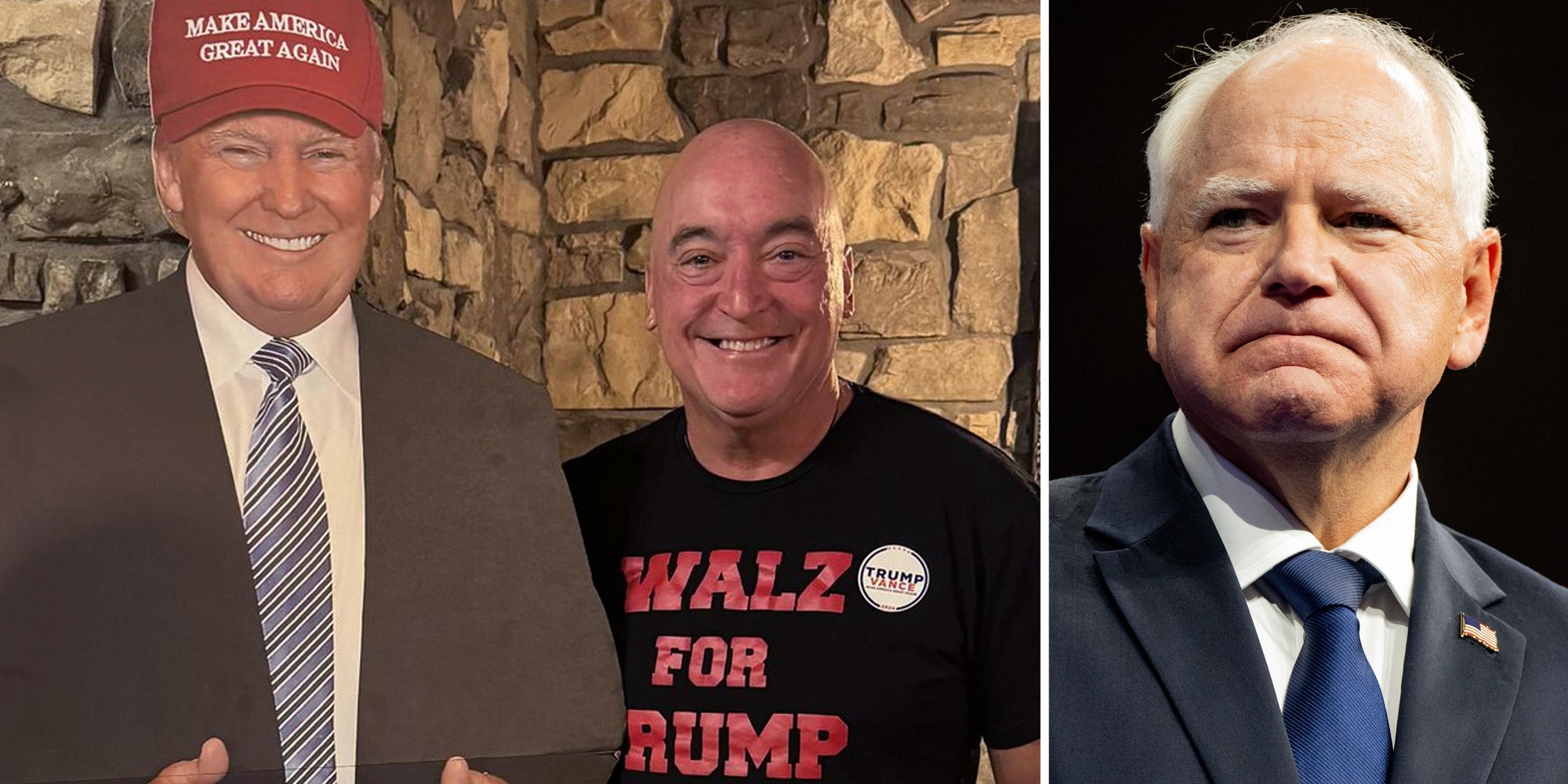 John Walz with Donald Trump cut out(l), Tim Walz(R)
