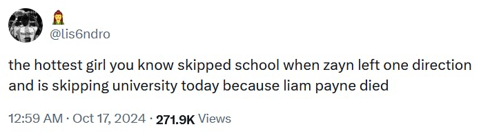 Tweet reading 'OK, I'll bite, who is Liam Payne?'