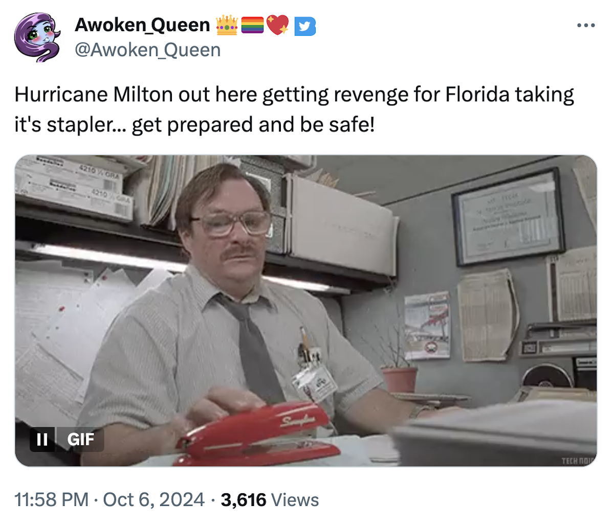 Milton Wanting His Stapler Back Is Now A Hurricane Meme